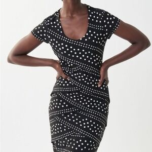 JOSEPH RIBKOFF Black/Vanilla Polka Dot Dress Size 20